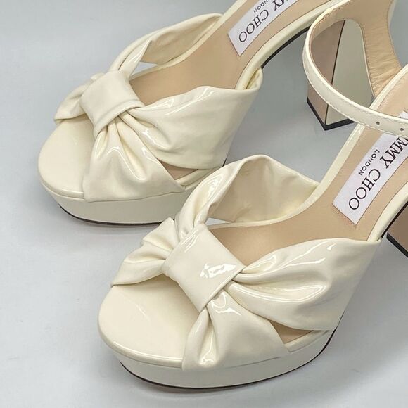 Jimmy Choo Patent Leather Ankle-Strap Platform Sandals - Picture 9 of 14